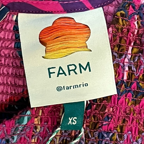 Farm Rio NWT Rainbow Macaws Purple Puff Sleeve Smocked Midi Dress Women's SZ XS - Picture 4 of 16